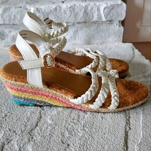 Girls size 3 rainbow mulitcolor white wedge sandals espadrilles shoes . Like new
